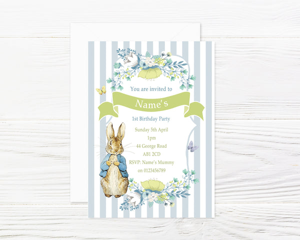 Personalised Peter Rabbit traditional Party Invitations and Envelopes ...
