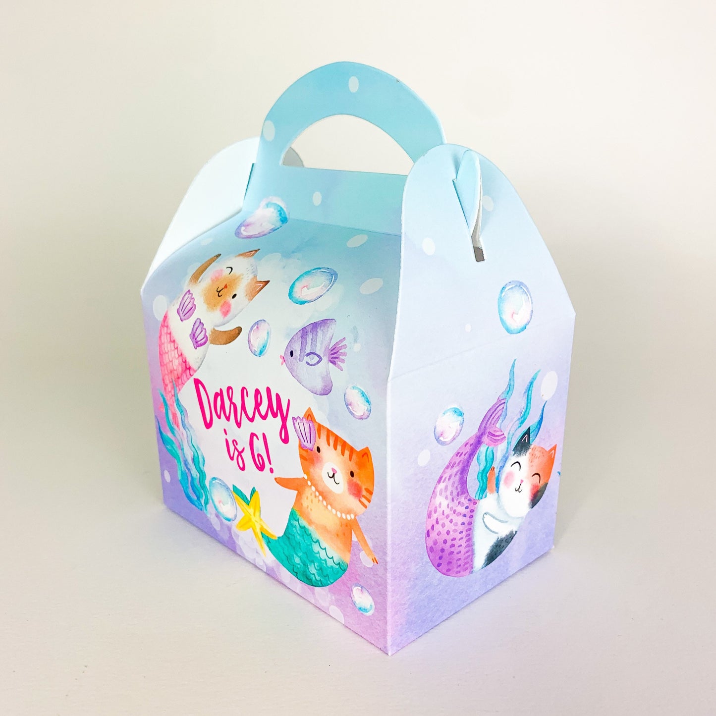 Personalised  Purrmaids cat mermaids Children’s Party Box Gift Bag Favour