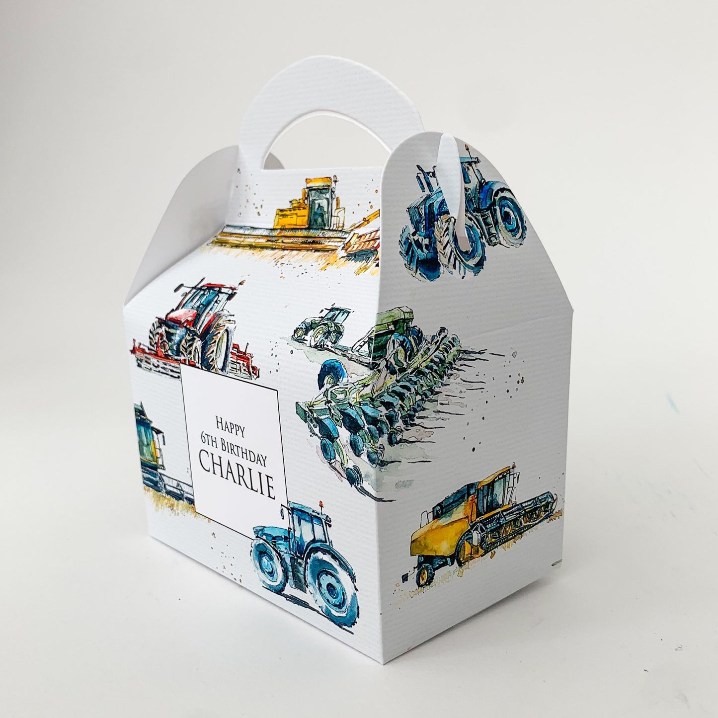 Tractor farming machinery and equipment Personalised Children’s Party Box Gift Bag Favour