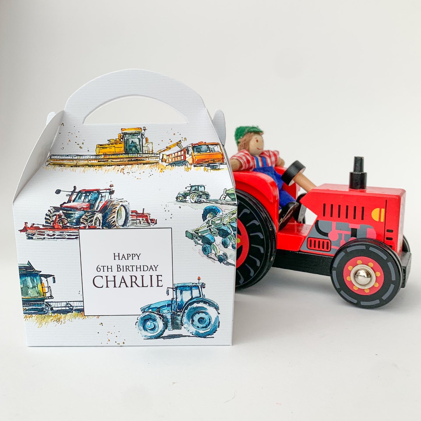 Tractor farming machinery and equipment Personalised Children’s Party Box Gift Bag Favour