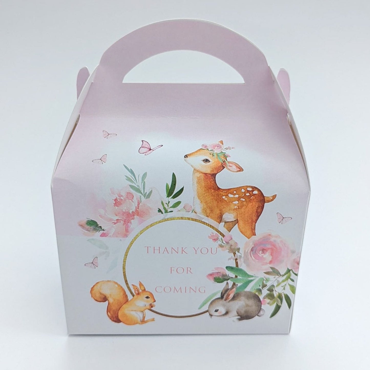 WOODLAND Forest Friends Floral animals Personalised Children’s Party Box Gift Bag Favour