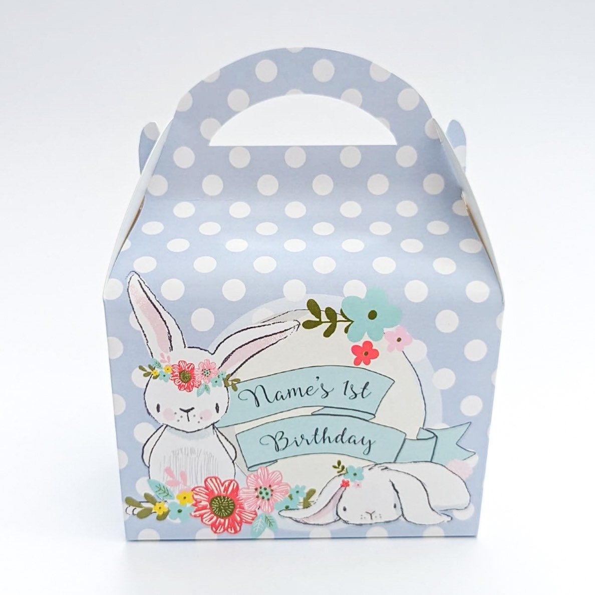 Bunny Rabbit Floral balloons Personalised Children’s Party Box Gift Bag Favour