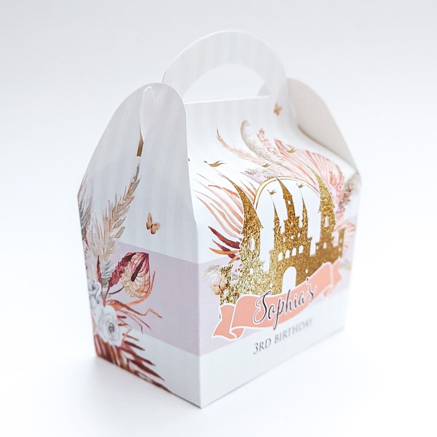 PRINCESS Boho Floral Pampas Personalised Children’s Party Box Gift Bag Favour