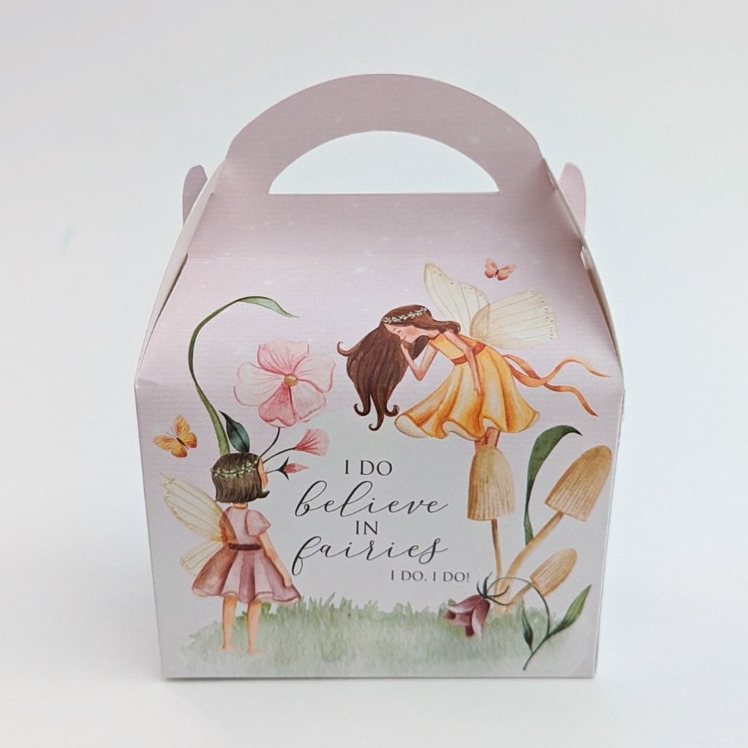 Fairy fairies fairytales flowers Fantasy Watercolour Personalised Children’s Party Box Gift Bag Favour