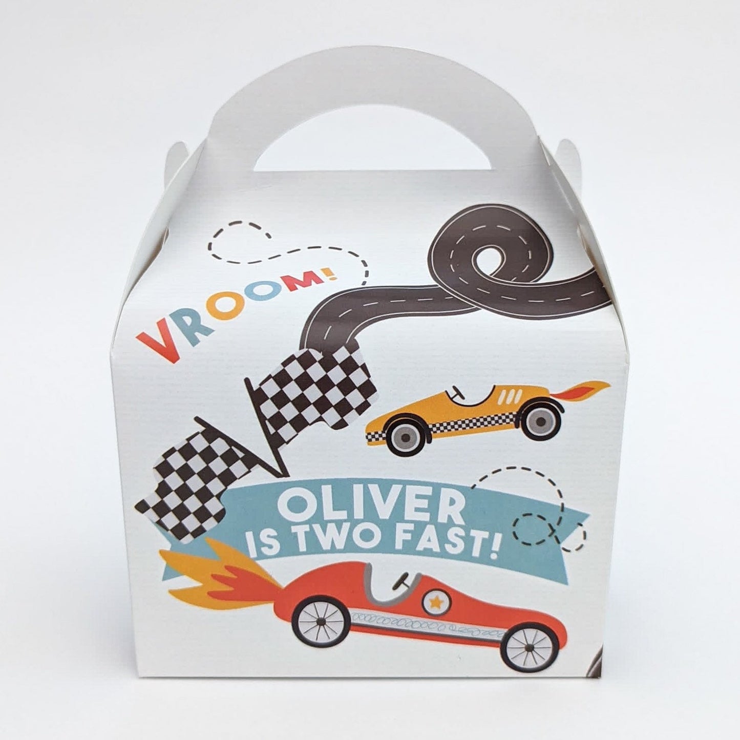 Retro Cars Racing Driver Personalised Children’s Party Boxes Gift Bag Favour