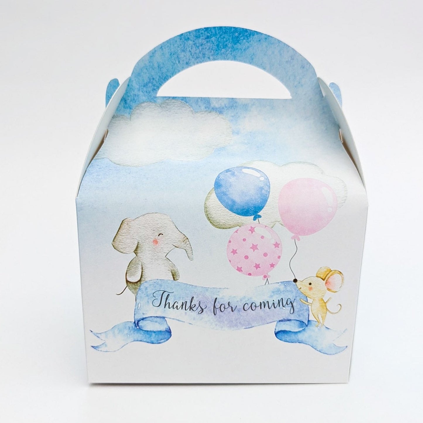 Cute baby animals bear hot air balloon Watercolour Personalised Children’s Party Box Gift Bag Favour