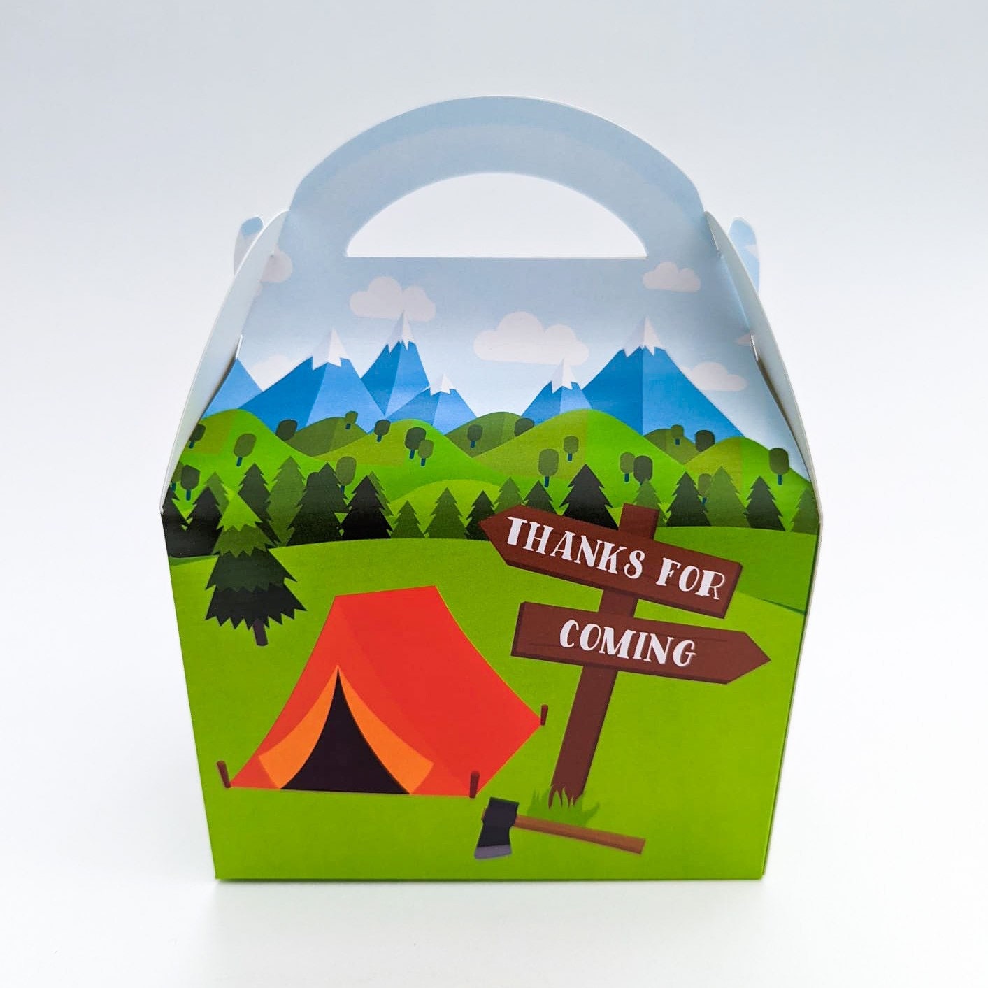 Vintage American Camp Camping Woodland Nature Personalised Children’s Party Box Gift Bag Favour