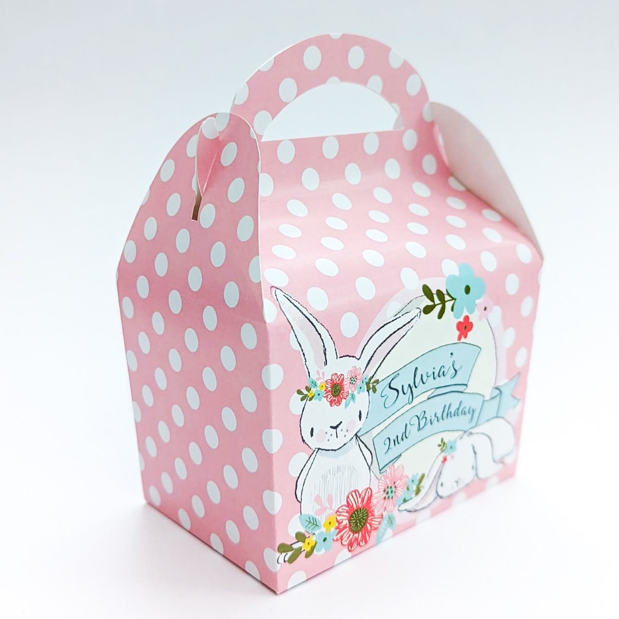 Bunny Rabbit Floral balloons Personalised Children’s Party Box Gift Bag Favour