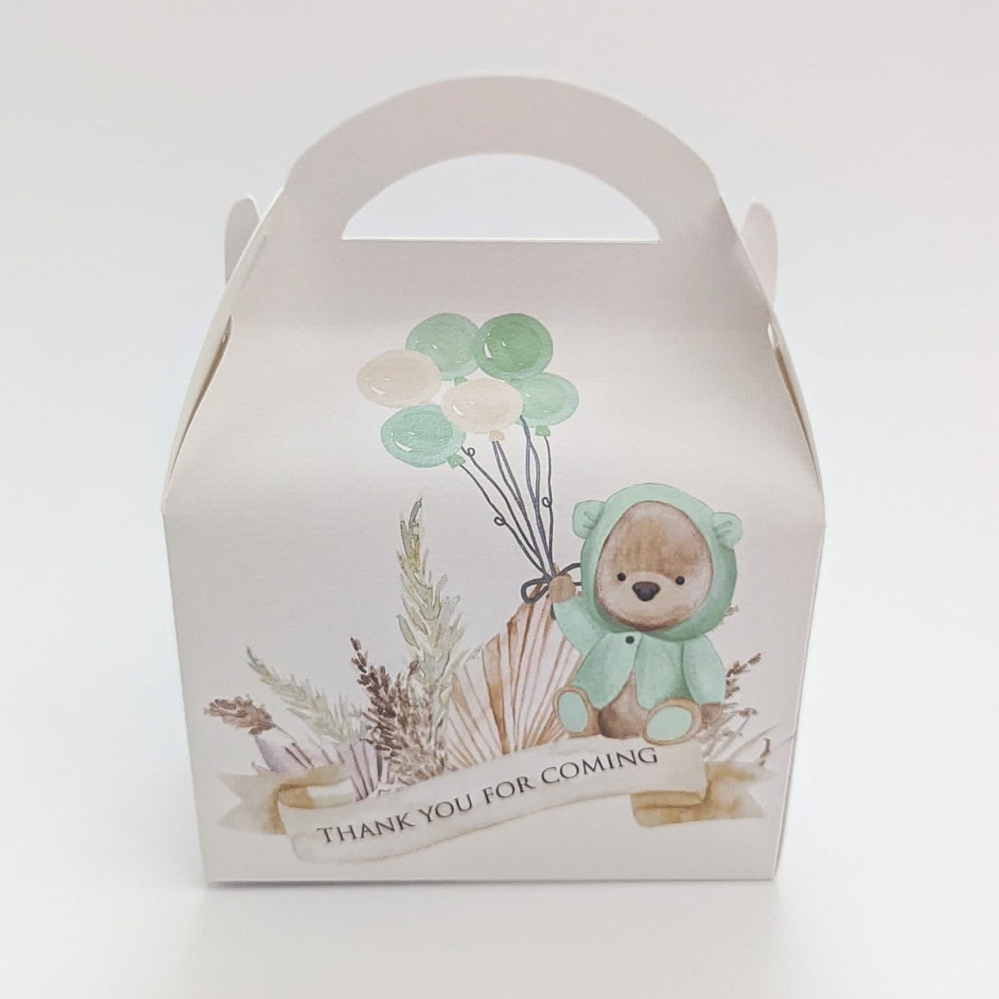 Watercolour Neutral Boho Teddy Bears and Balloons Personalised Children’s Party Box Gift Bag Favour