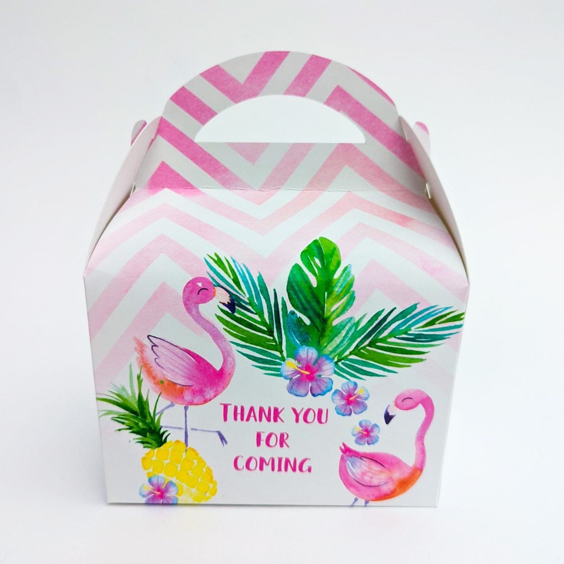 Tropical Flamingo Watercolour Personalised Children’s Party Box Gift Bag Favour