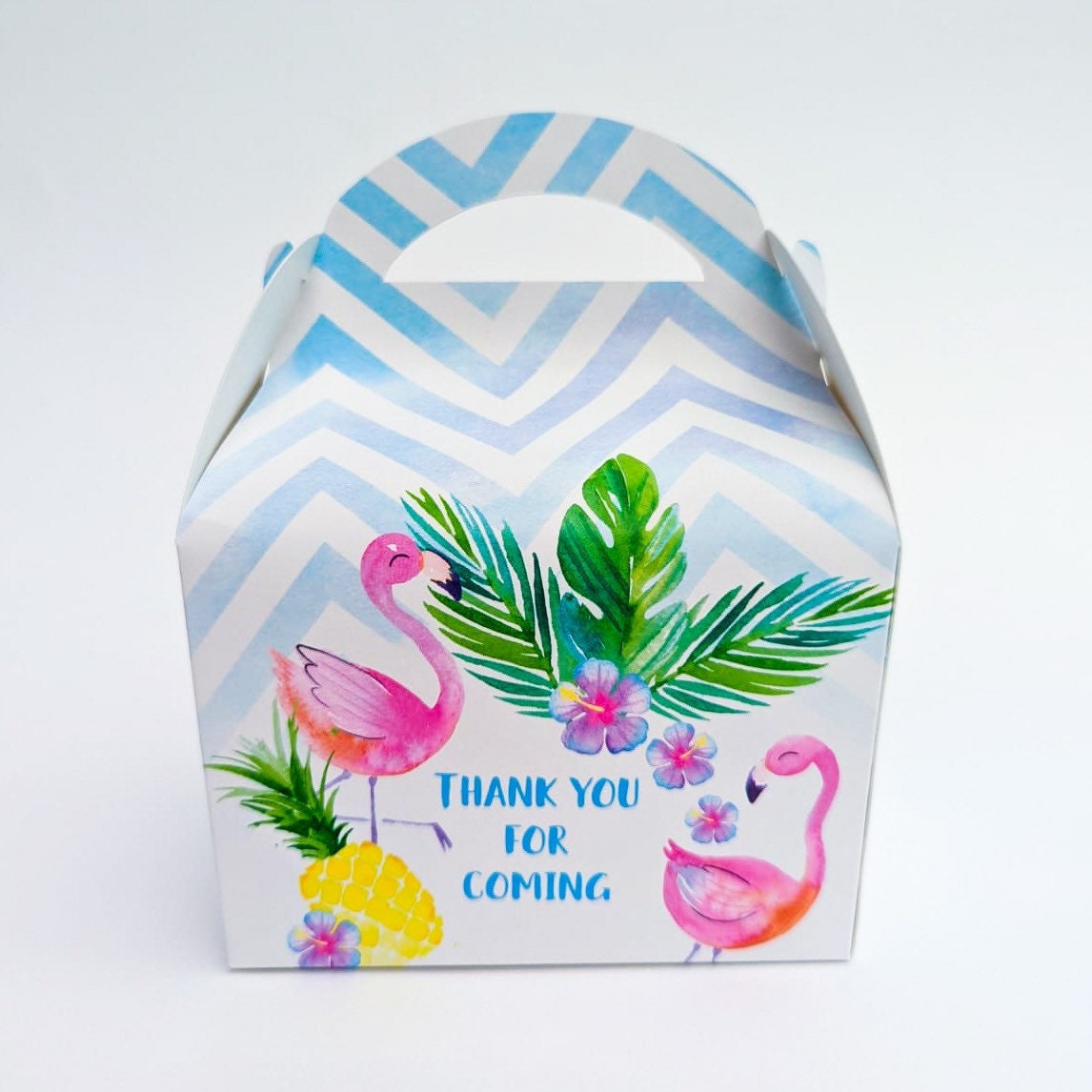 Tropical Flamingo Watercolour Personalised Children’s Party Box Gift Bag Favour