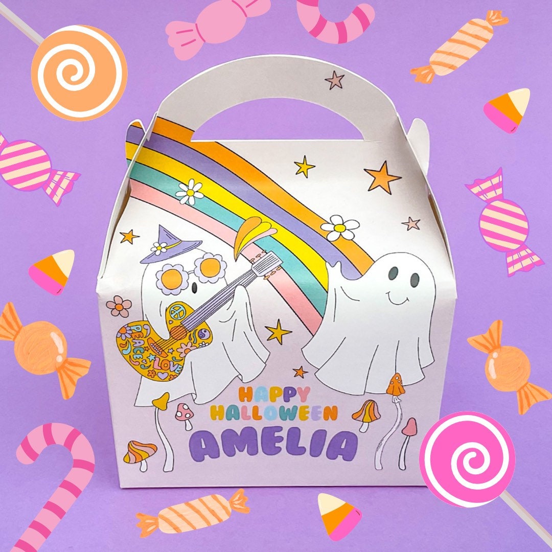 HALLOWEEN Hippie cute watercolor Personalised Children’s Party Box Gift Bag Favour