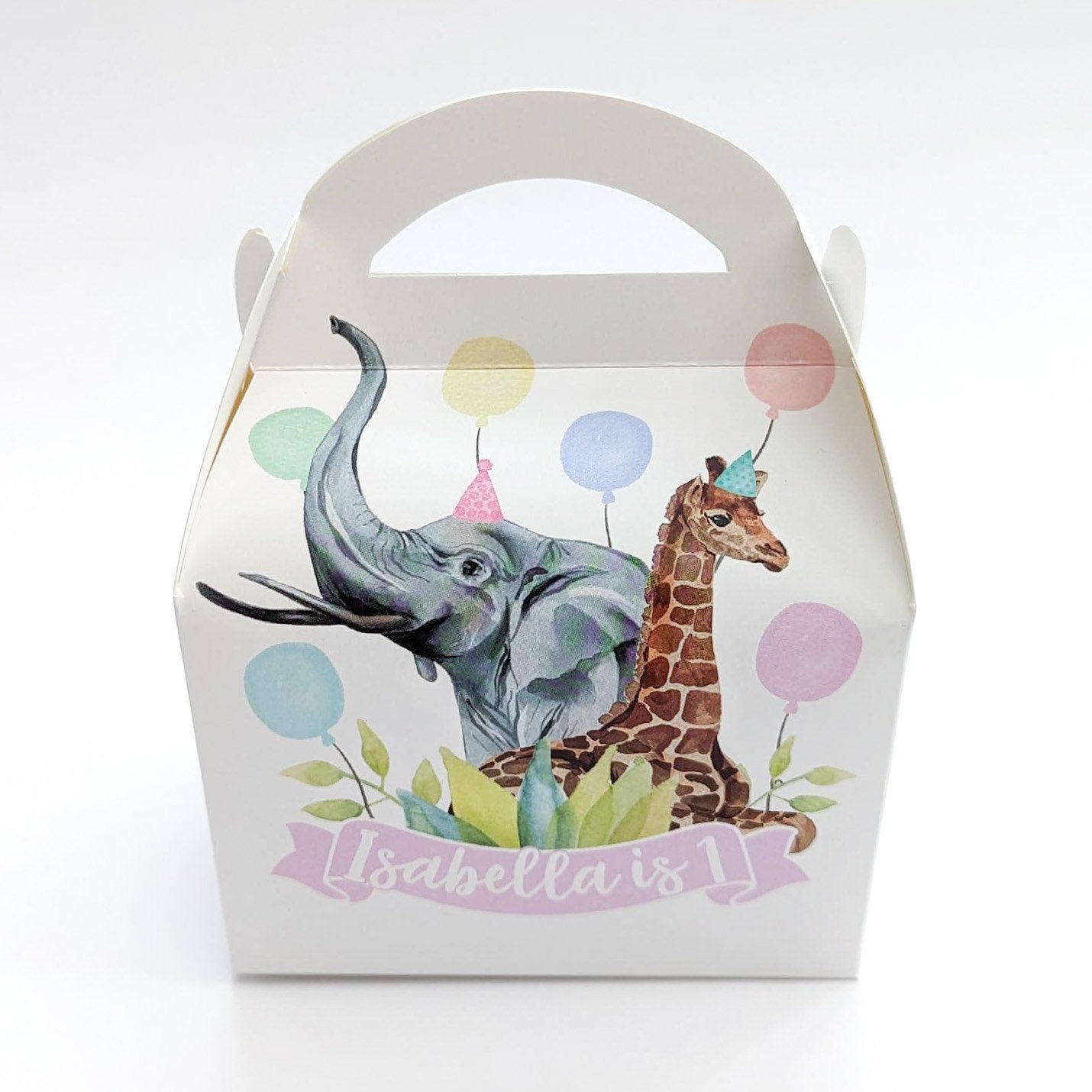 Watercolour jungle party animals Personalised Children’s Party Box Gift Bag Favour