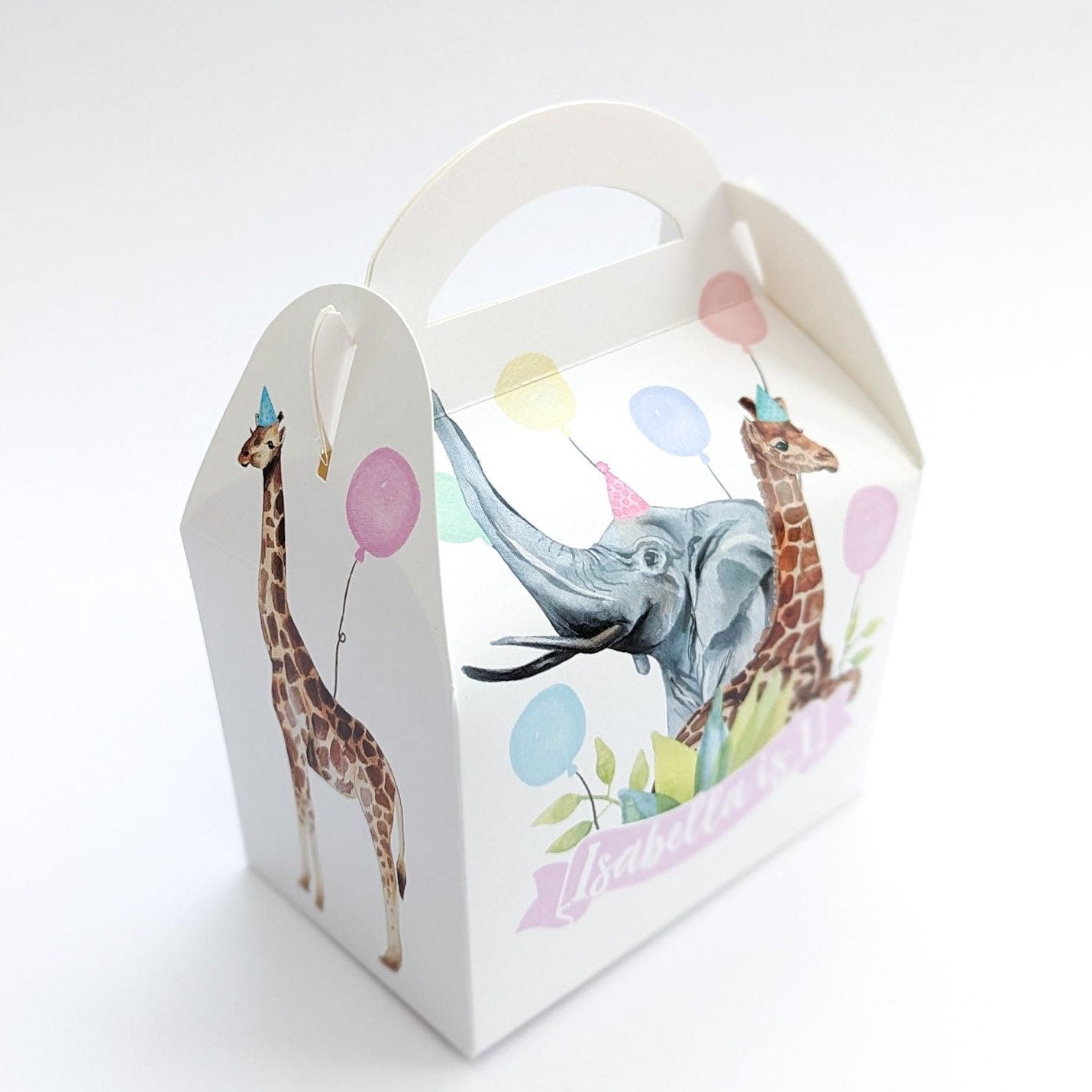 Watercolour jungle party animals Personalised Children’s Party Box Gift Bag Favour