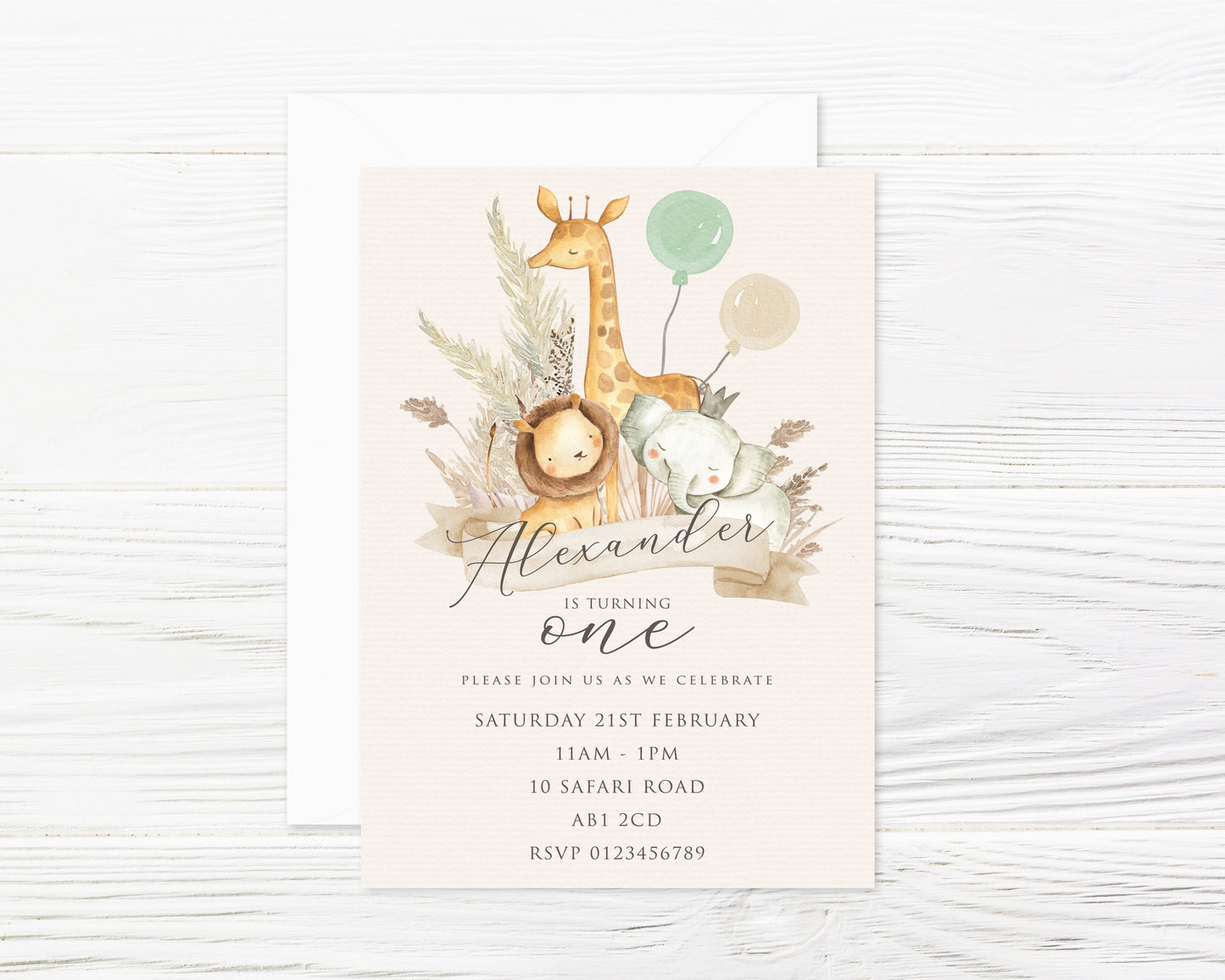 Personalised Jungle Safari Boho Party Invitations and Envelopes x 8