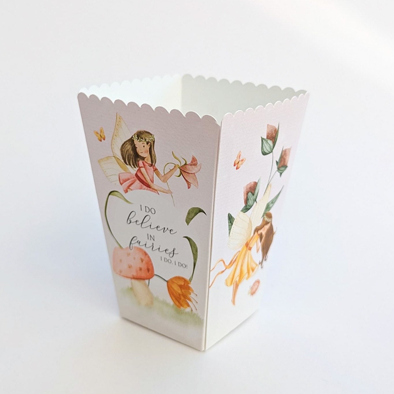 Fairy fairies fairytales flowers Fantasy Watercolour Personalised Children’s Party Box Gift Bag Favour