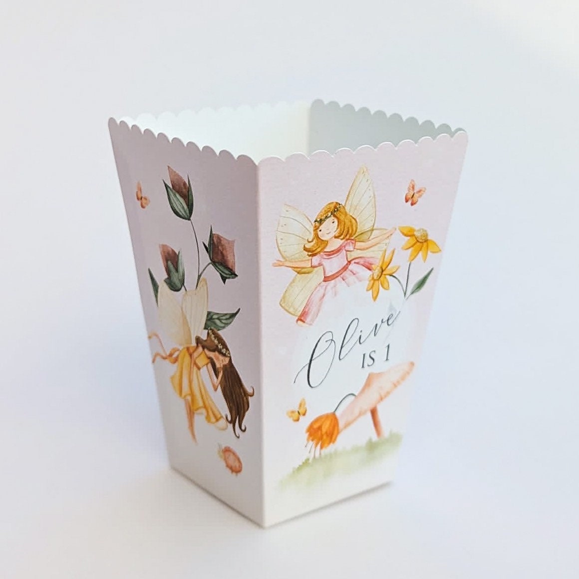 Fairy fairies fairytales flowers Fantasy Watercolour Personalised Children’s Party Box Gift Bag Favour